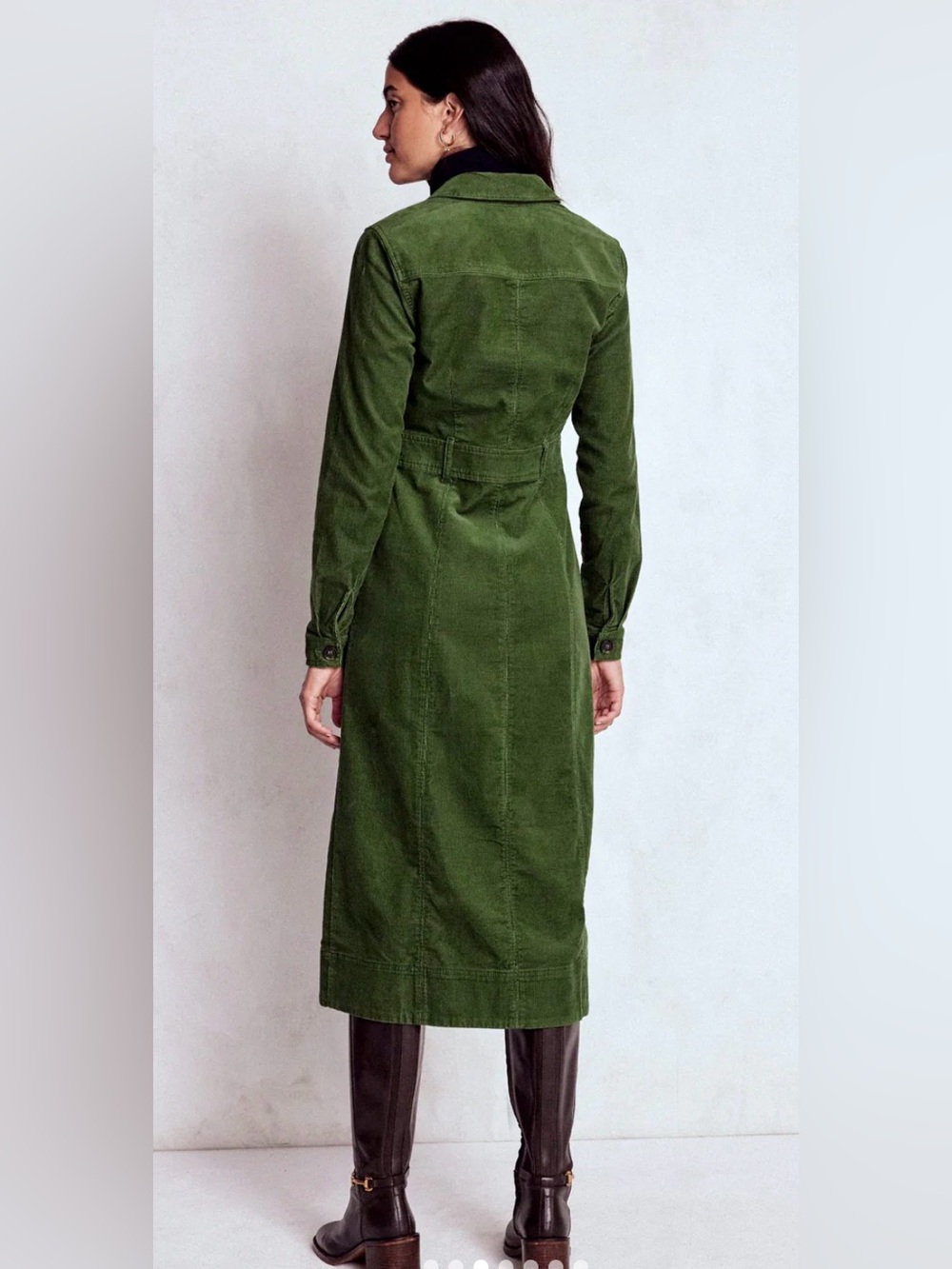 Boden Green Button-Front Midi Dress with Belt Sz L 20-22 - Picture 2 of 6